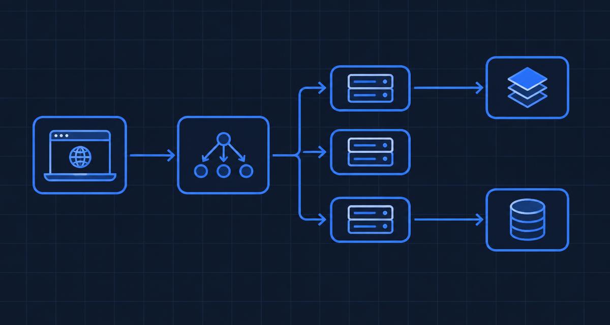 Whiteboard diagram of an app behind a load balancer, servers, cache and database